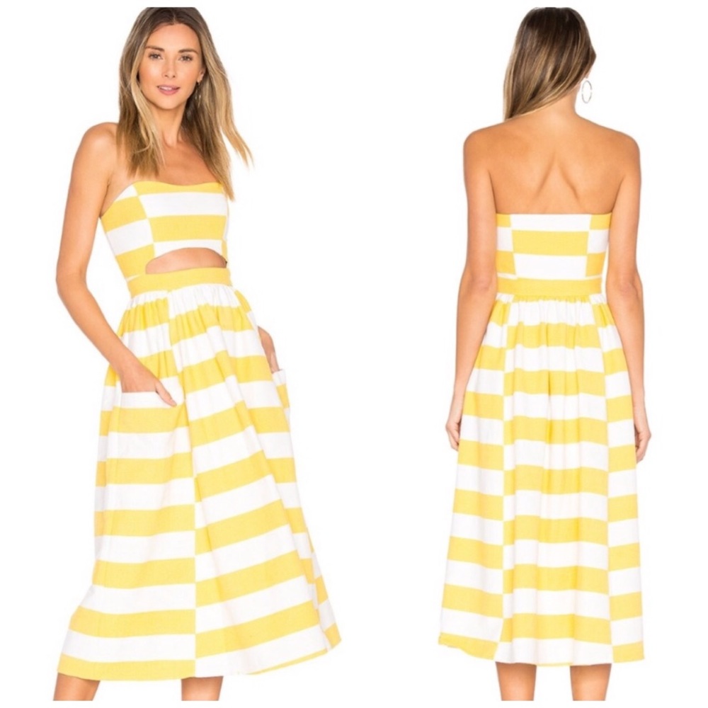 Mara Hoffman Cutout Striped Midi Dress Yellow Sz 4 - Picture 1 of 6